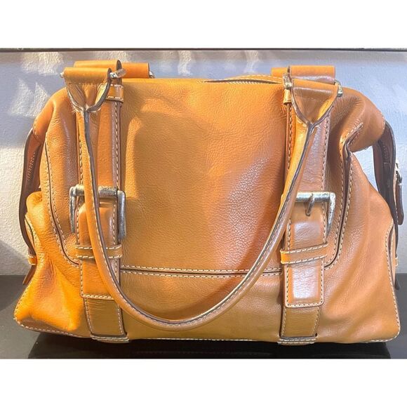 MICHAEL KORS Handbag Cognac Natural Brown Leather Purse Satchel Doctors Bag - Picture 5 of 16